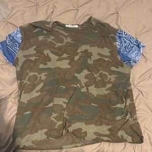 We The Free  Camo Tee with Blue Bandana Sleeves